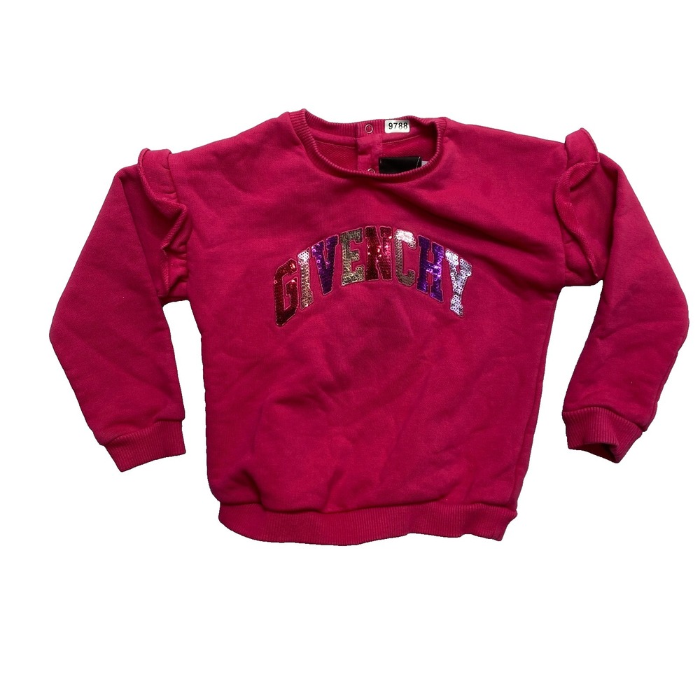 Givenchy Girls Sweatshirt Size 3 Pink Long Sleeve Sequin Pullover Ruffle Sleeve